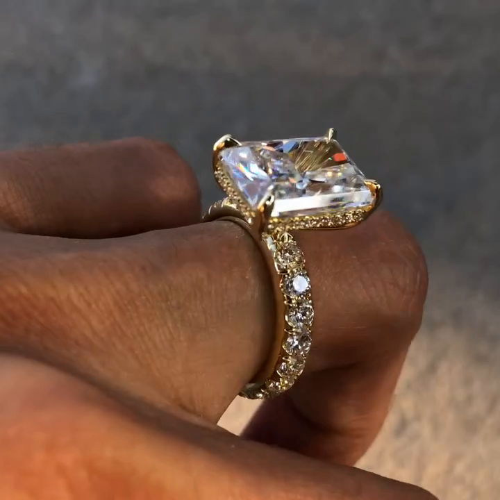 9ct Radiant Cut White Sapphire Paved Setting Handmade Engagement Ring