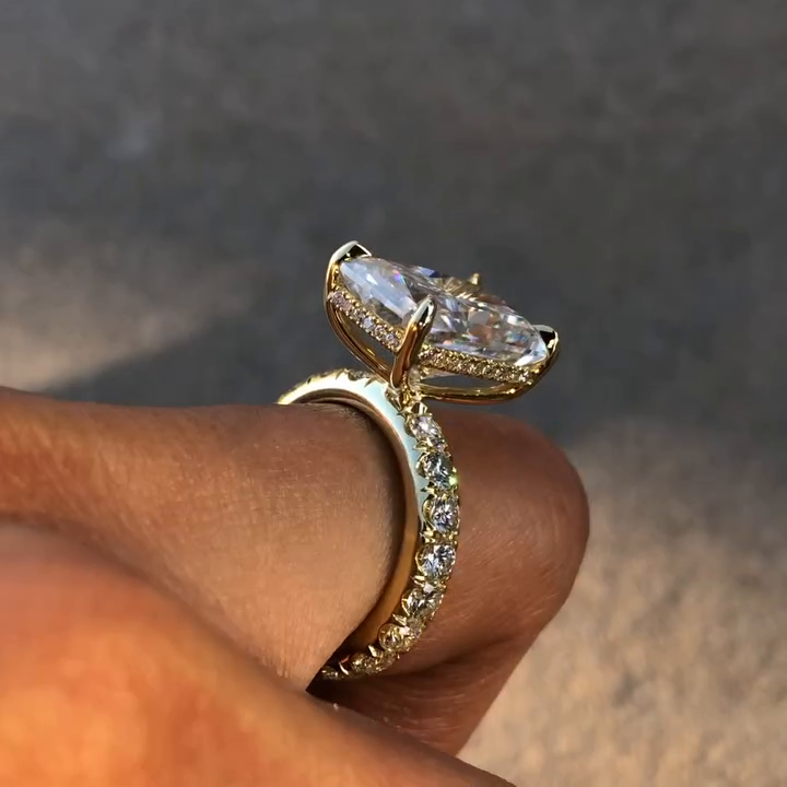 9ct Radiant Cut White Sapphire Paved Setting Handmade Engagement Ring