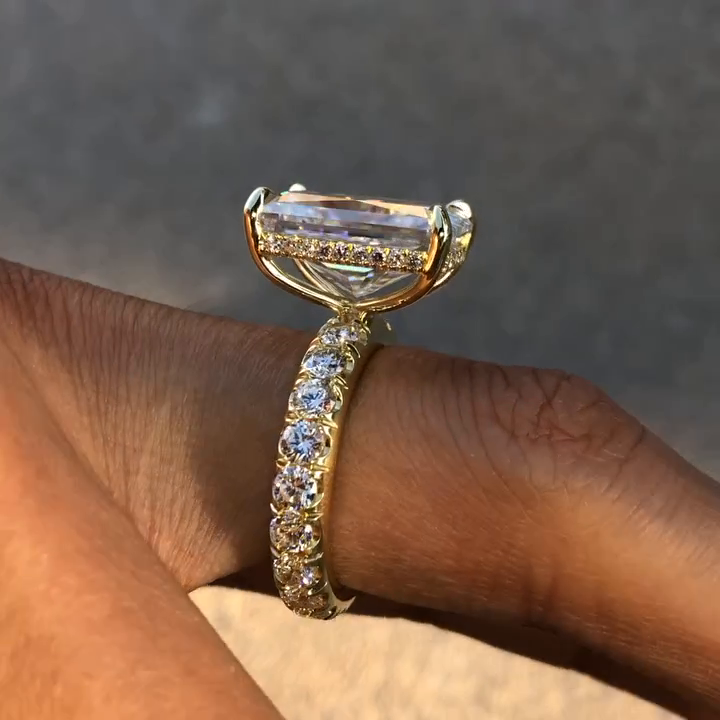 9ct Radiant Cut White Sapphire Paved Setting Handmade Engagement Ring