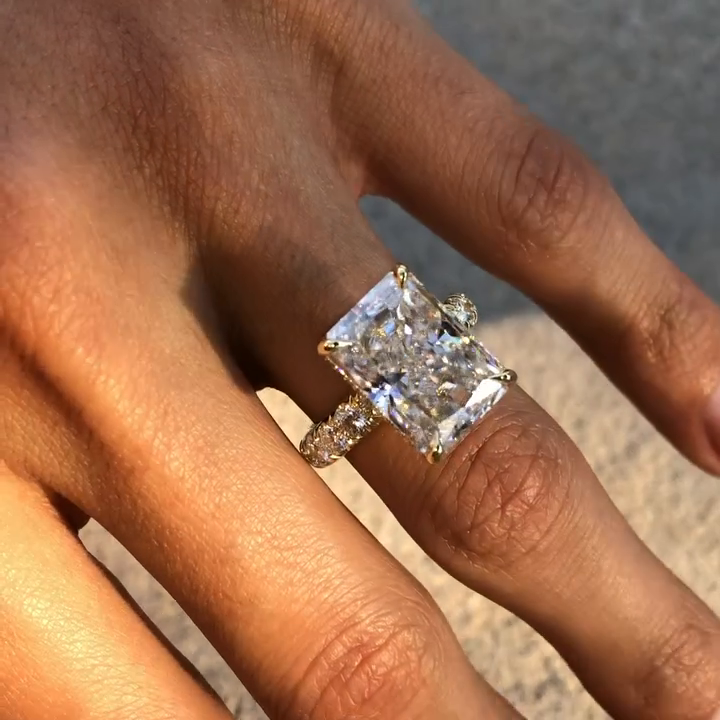 9ct Radiant Cut White Sapphire Paved Setting Handmade Engagement Ring