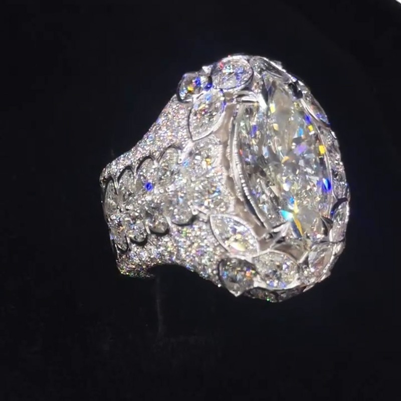 18ct Marquise Cut White Sapphire Pave Set Luxury Handmade Sterling Silver Men's Ring