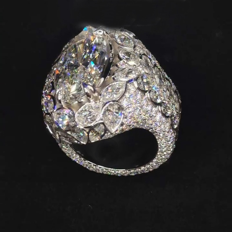 18ct Marquise Cut White Sapphire Pave Set Luxury Handmade Sterling Silver Men's Ring