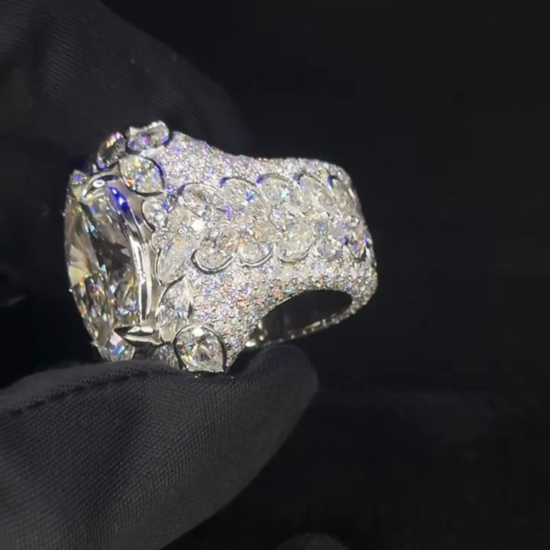 18ct Marquise Cut White Sapphire Pave Set Luxury Handmade Sterling Silver Men's Ring