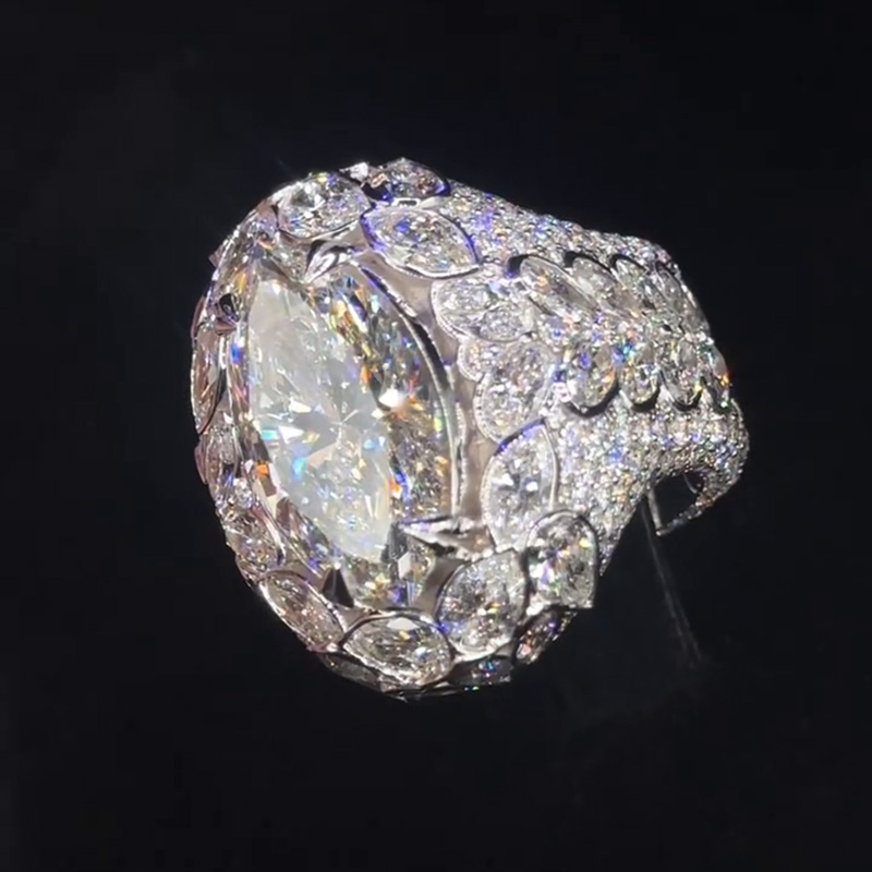 18ct Marquise Cut White Sapphire Pave Set Luxury Handmade Sterling Silver Men's Ring