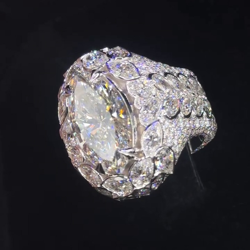 18ct Marquise Cut White Sapphire Pave Set Luxury Handmade Sterling Silver Men's Ring