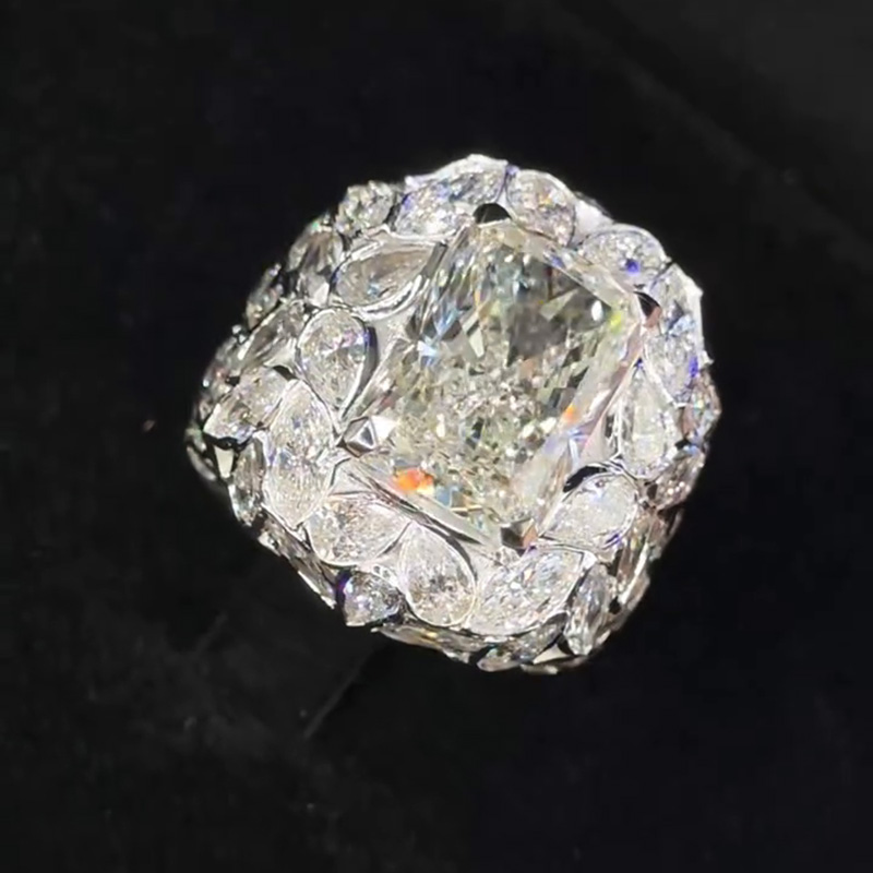 18ct Radiant Cut White Sapphire With Pear & Marquise Cut Setting Handmade Sterling Silver Men's Ring