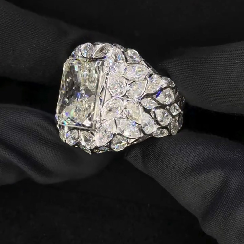 18ct Radiant Cut White Sapphire With Pear & Marquise Cut Setting Handmade Sterling Silver Men's Ring