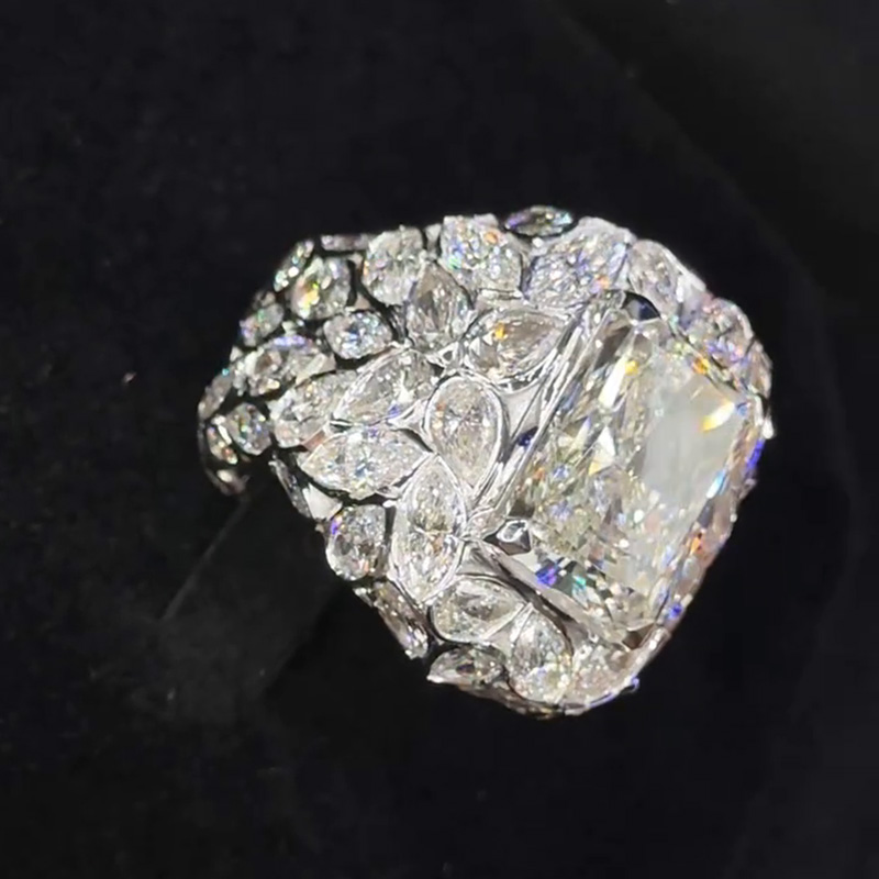 18ct Radiant Cut White Sapphire With Pear & Marquise Cut Setting Handmade Sterling Silver Men's Ring