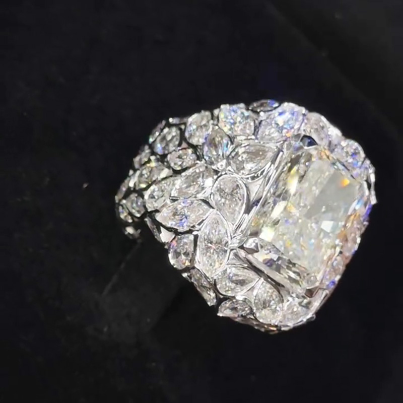 18ct Radiant Cut White Sapphire With Pear & Marquise Cut Setting Handmade Sterling Silver Men's Ring