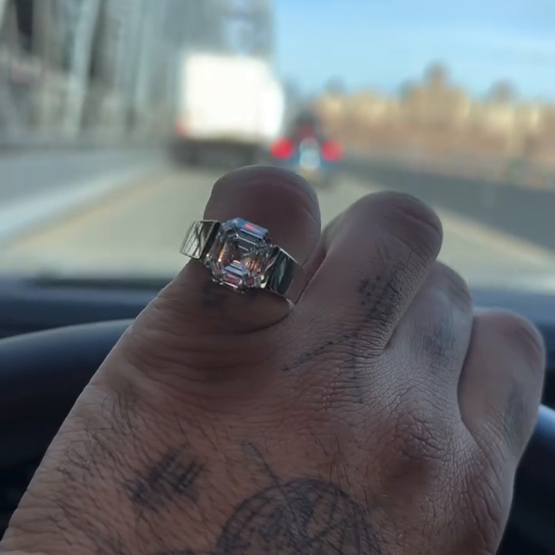 4.5ct Asscher Cut White Sapphire Classic Handmade Men's Ring