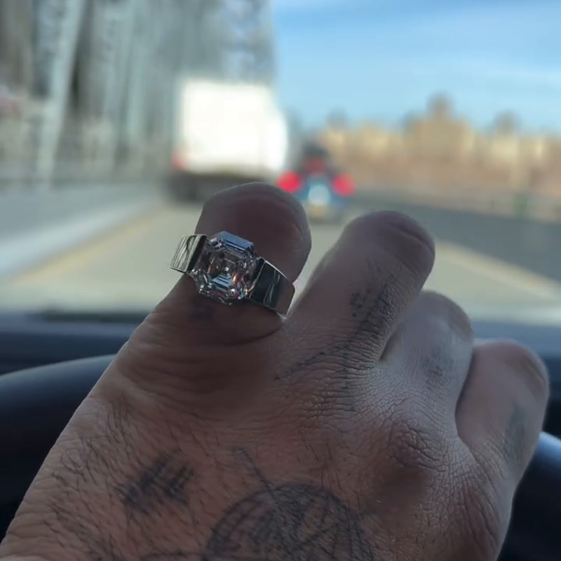 4.5ct Asscher Cut White Sapphire Classic Handmade Men's Ring