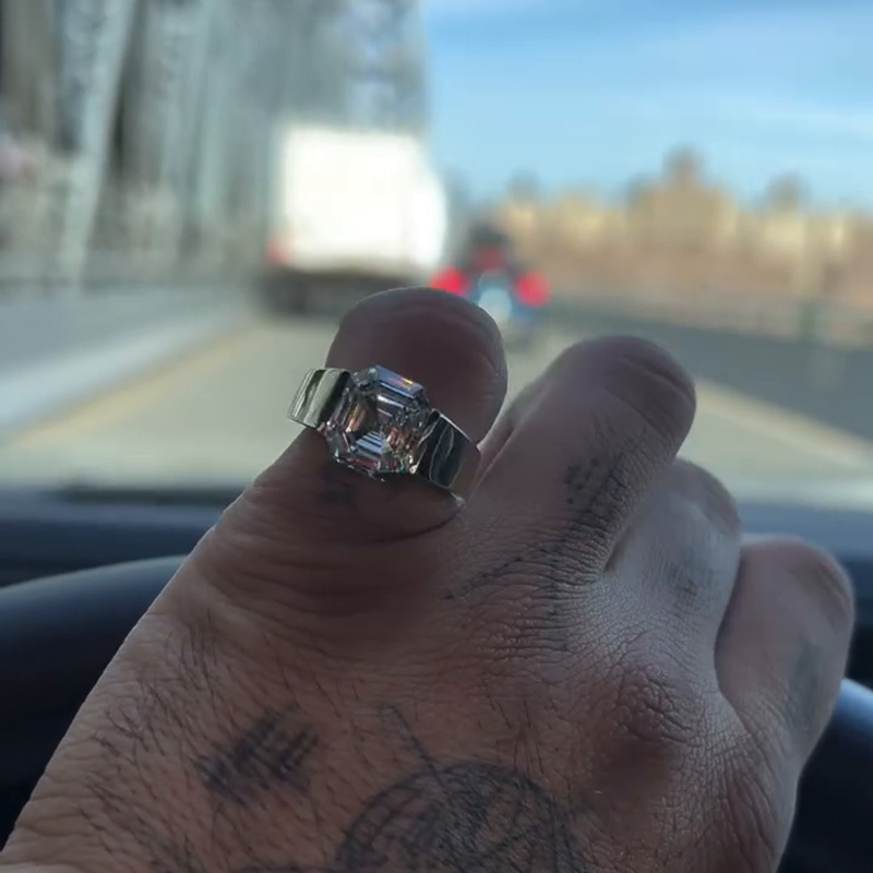 4.5ct Asscher Cut White Sapphire Classic Handmade Men's Ring