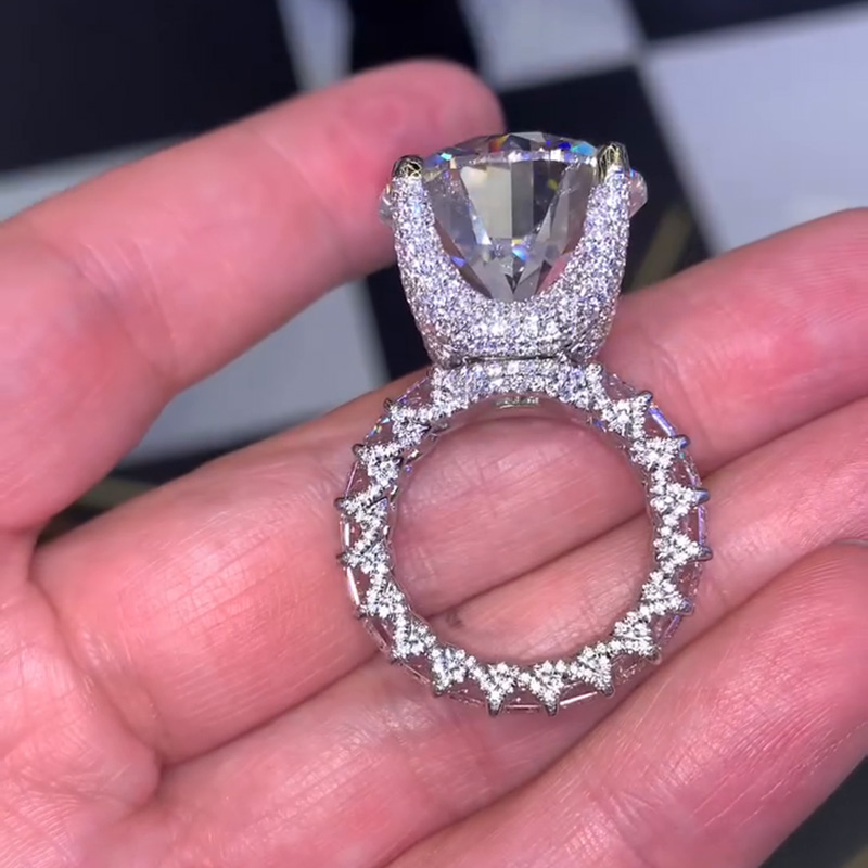 34ctw Round Cut White Sapphire  Pave Setting Eternity Band Luxury Handmade Sterling Silver Ring