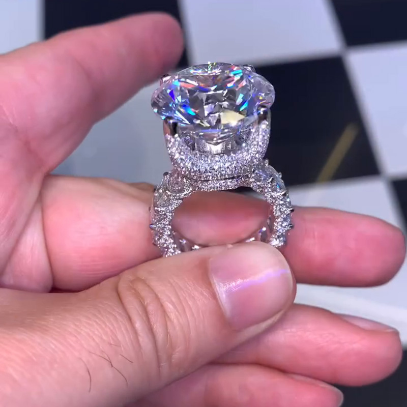 34ctw Round Cut White Sapphire  Pave Setting Eternity Band Luxury Handmade Sterling Silver Ring