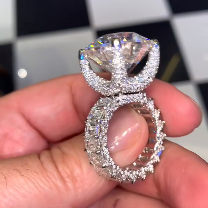 34ctw Round Cut White Sapphire  Pave Setting Eternity Band Luxury Handmade Sterling Silver Ring