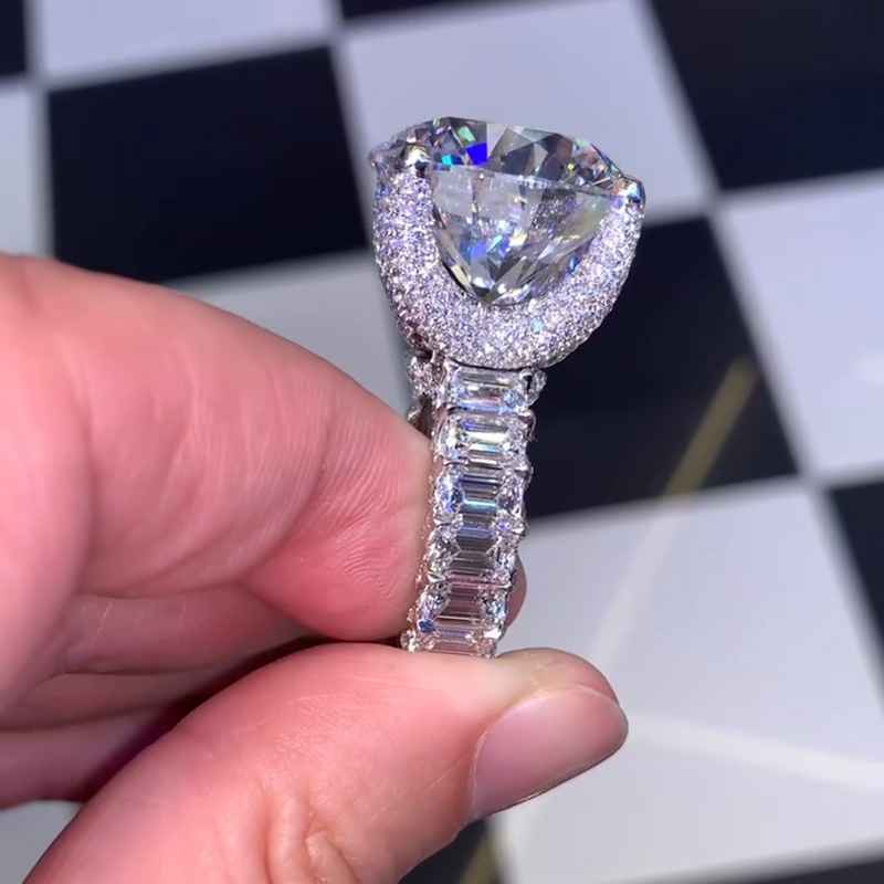 34ctw Round Cut White Sapphire  Pave Setting Eternity Band Luxury Handmade Sterling Silver Ring