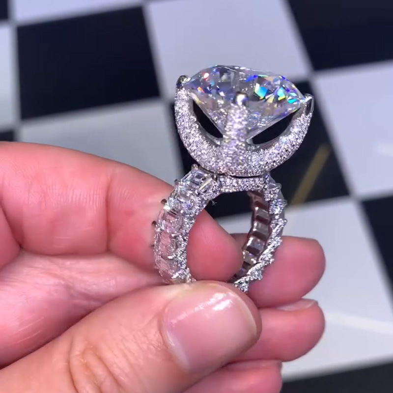 34ctw Round Cut White Sapphire  Pave Setting Eternity Band Luxury Handmade Sterling Silver Ring