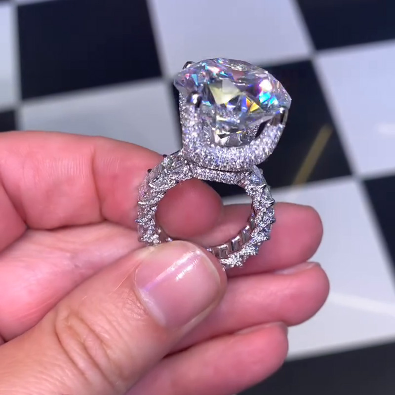 34ctw Round Cut White Sapphire  Pave Setting Eternity Band Luxury Handmade Sterling Silver Ring