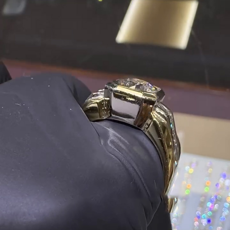 3ct Round Cut White Sapphire With Princess Cut Side Stones Yellow Gold Handmade Men's Ring