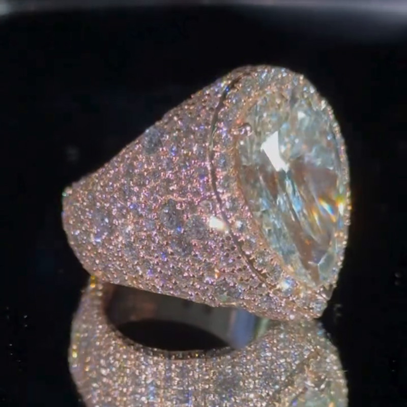 7ct Pear Cut White Sapphire Halo Pave Set Rose Gold Men's Ring