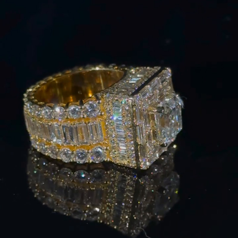 5ct Asscher Cut With 13ct Side Stones White Sapphire Yellow Gold Men's Ring