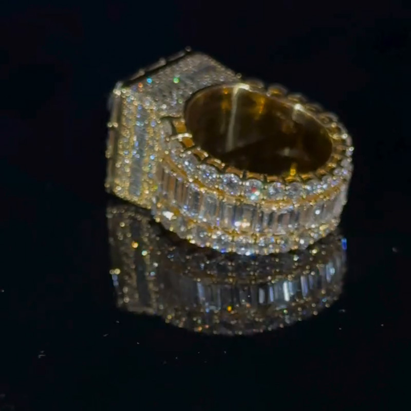 5ct Asscher Cut With 13ct Side Stones White Sapphire Yellow Gold Men's Ring