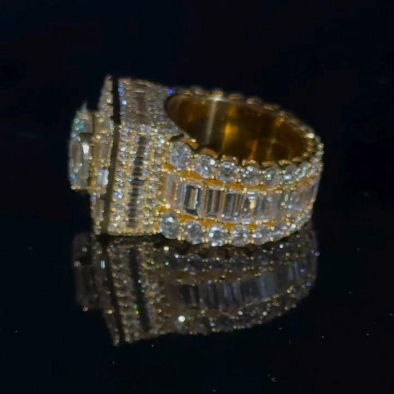 5ct Asscher Cut With 13ct Side Stones White Sapphire Yellow Gold Men's Ring