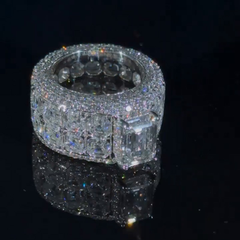 7ct Emerald Cut With 15ct Side Stones White Sapphire Men's Ring