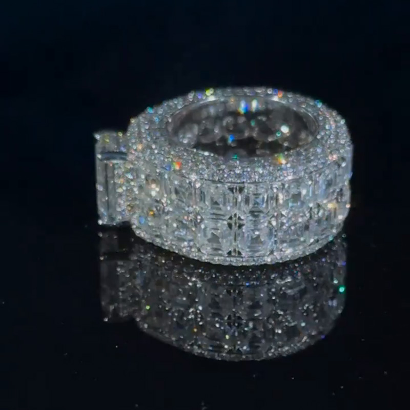 7ct Emerald Cut With 15ct Side Stones White Sapphire Men's Ring