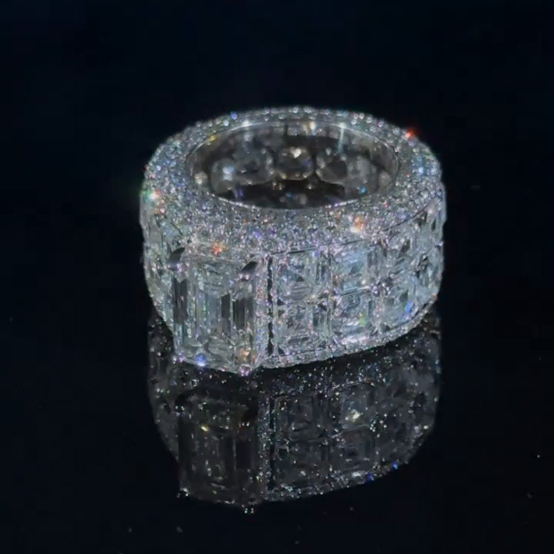 7ct Emerald Cut With 15ct Side Stones White Sapphire Men's Ring