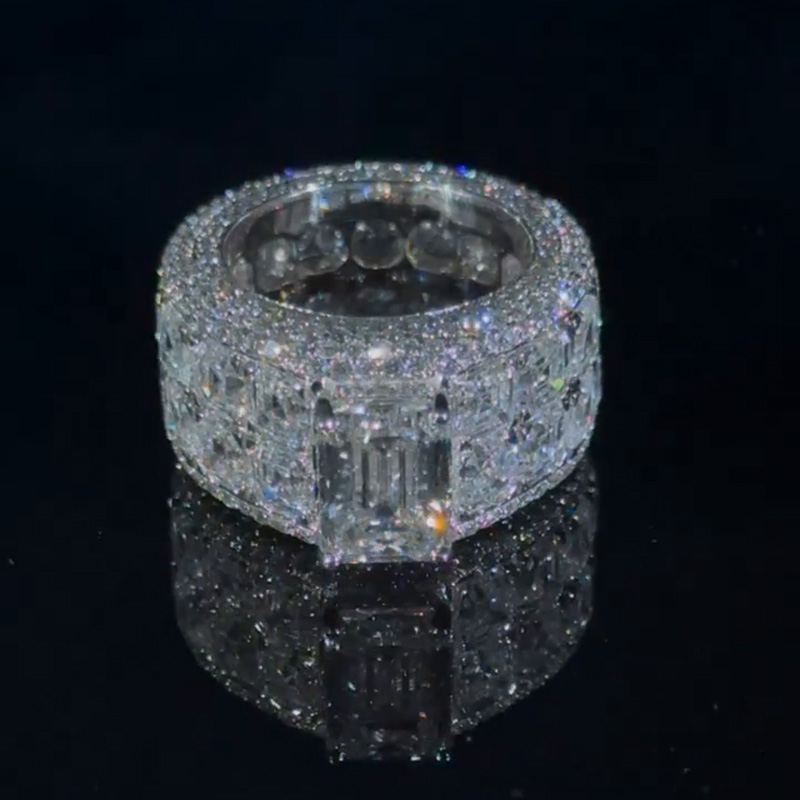 7ct Emerald Cut With 15ct Side Stones White Sapphire Men's Ring