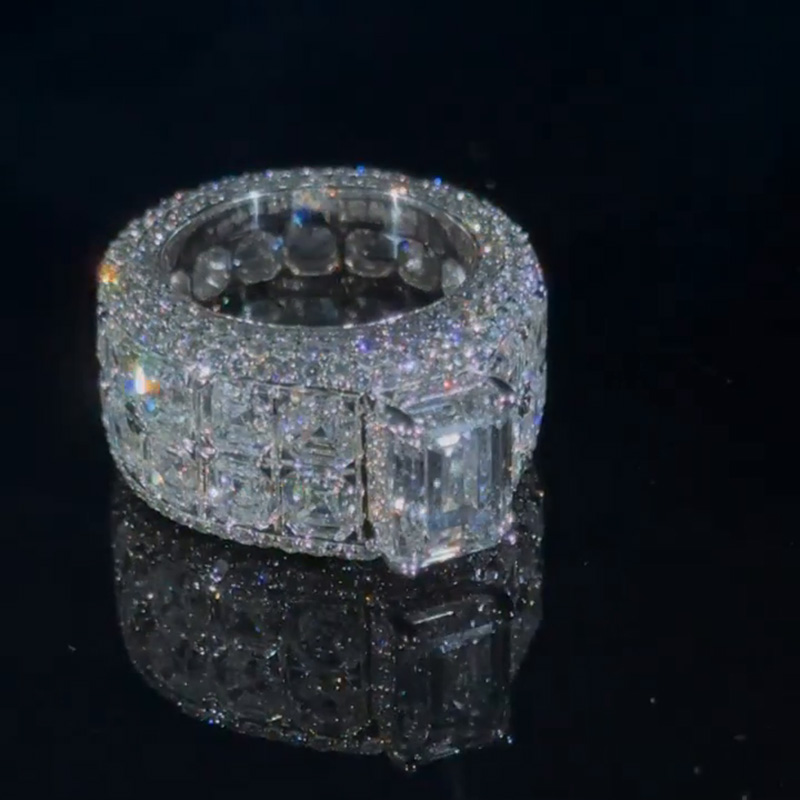 7ct Emerald Cut With 15ct Side Stones White Sapphire Men's Ring