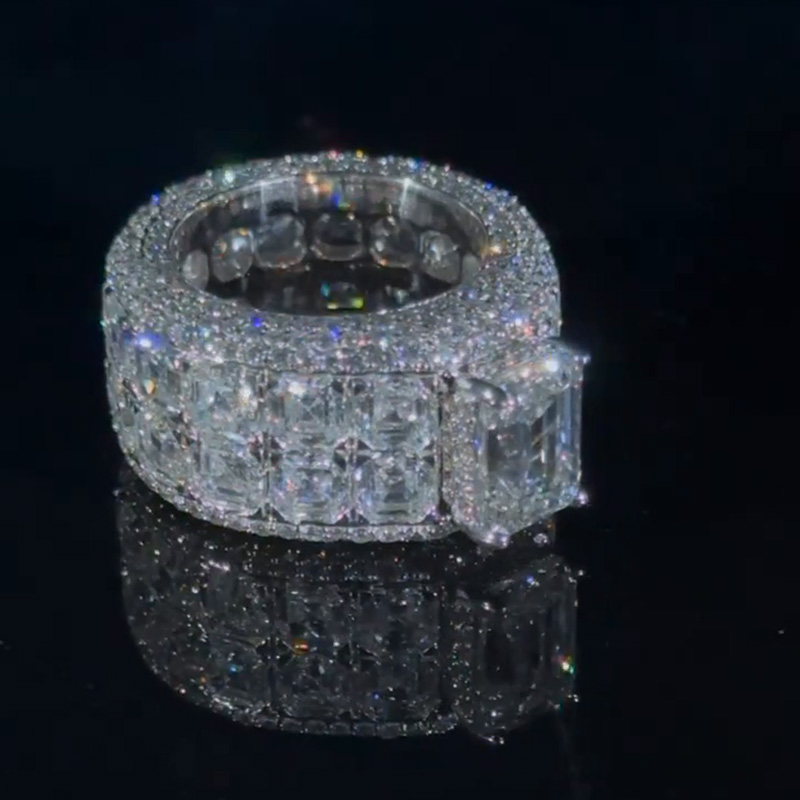 7ct Emerald Cut With 15ct Side Stones White Sapphire Men's Ring