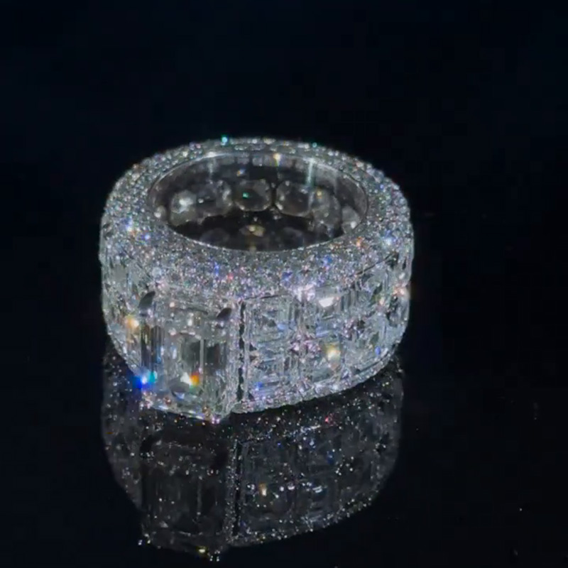 7ct Emerald Cut With 15ct Side Stones White Sapphire Men's Ring