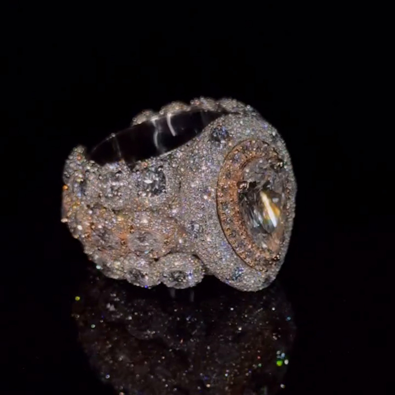 5ct Pear Cut With 12ct Side Stones Halo Pave Set Handmade Men's Rings