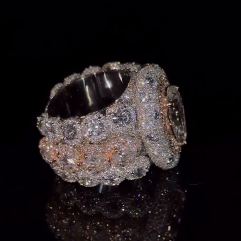 5ct Pear Cut With 12ct Side Stones Halo Pave Set Handmade Men's Rings