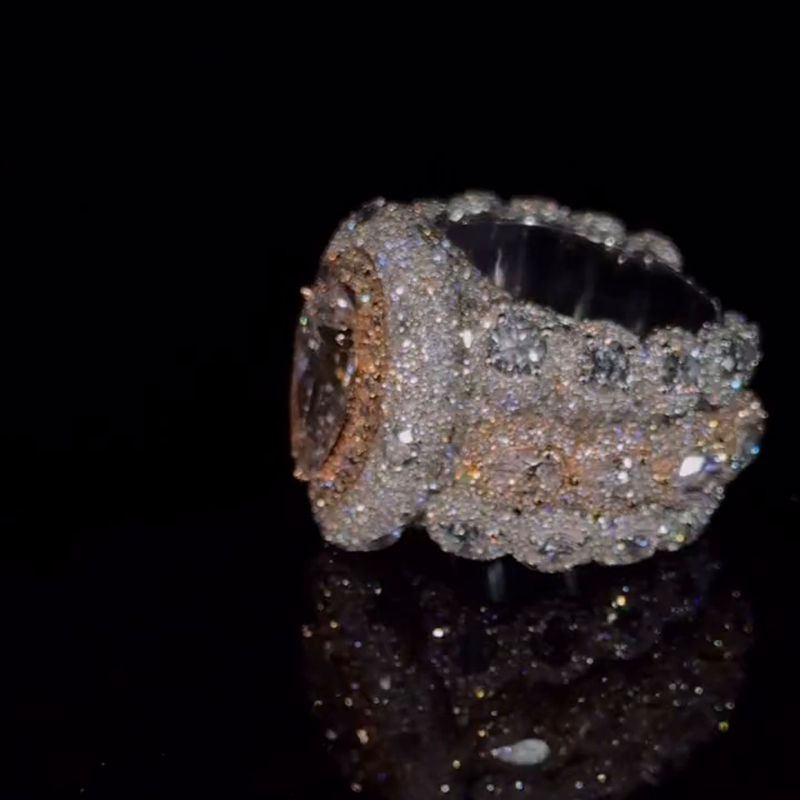 5ct Pear Cut With 12ct Side Stones Halo Pave Set Handmade Men's Rings