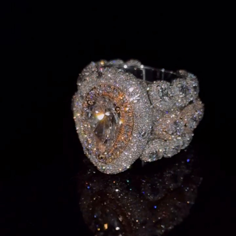 5ct Pear Cut With 12ct Side Stones Halo Pave Set Handmade Men's Rings