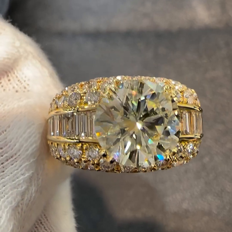 4ct Round Cut Yellow Gold Pave Set Handmade Men's Ring