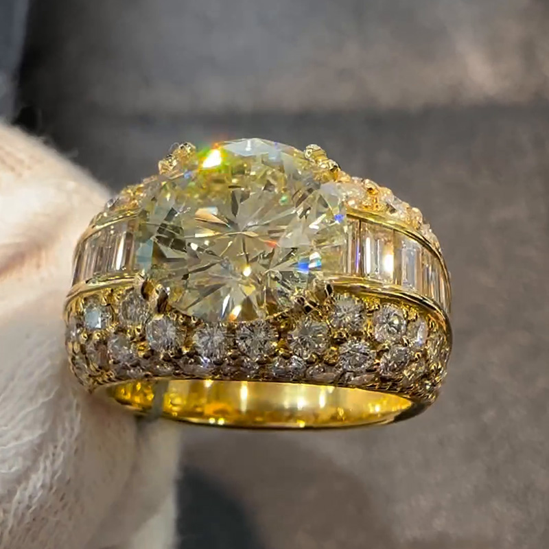 4ct Round Cut Yellow Gold Pave Set Handmade Men's Ring