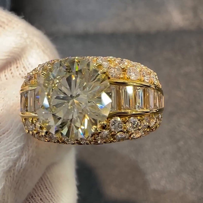 4ct Round Cut Yellow Gold Pave Set Handmade Men's Ring