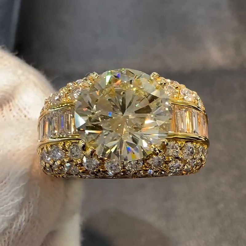 4ct Round Cut Yellow Gold Pave Set Handmade Men's Ring