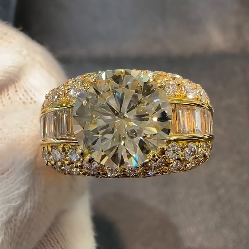 4ct Round Cut Yellow Gold Pave Set Handmade Men's Ring