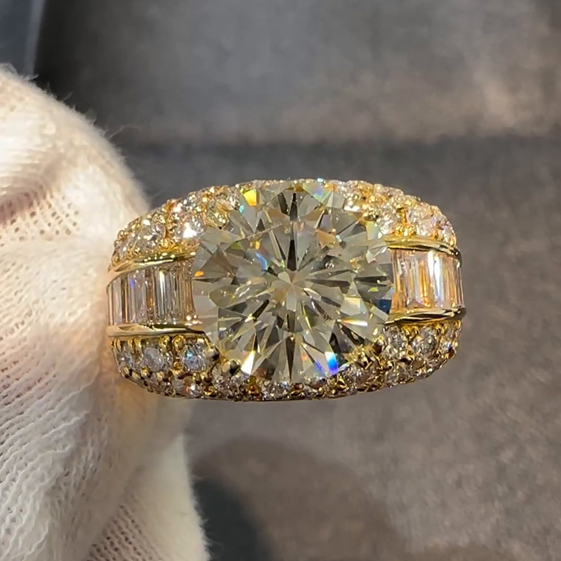 4ct Round Cut Yellow Gold Pave Set Handmade Men's Ring