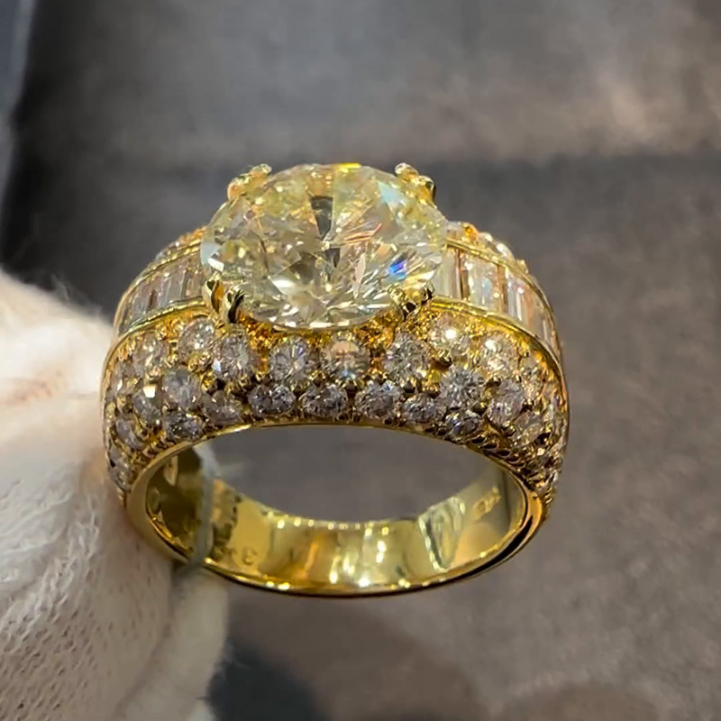 4ct Round Cut Yellow Gold Pave Set Handmade Men's Ring