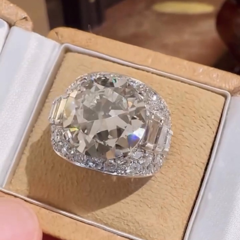 10ct Round Cut White Sapphire With Baguette Cut Side Stones Handmade Engagement Ring