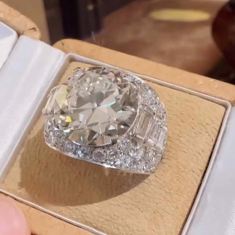 10ct Round Cut White Sapphire With Baguette Cut Side Stones Handmade Engagement Ring