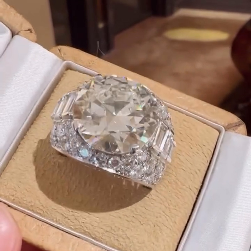 10ct Round Cut White Sapphire With Baguette Cut Side Stones Handmade Engagement Ring