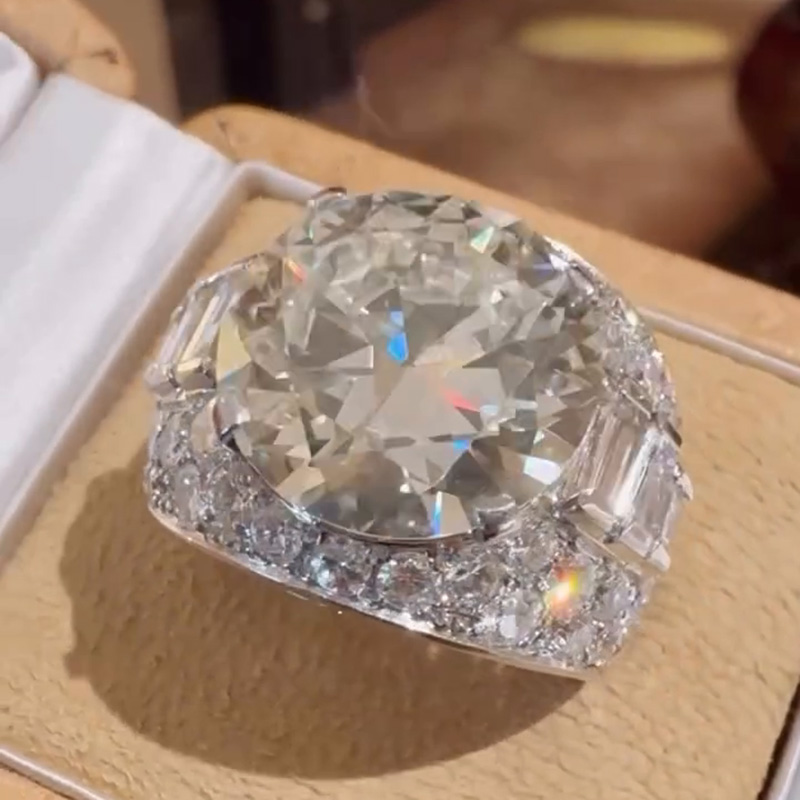 10ct Round Cut White Sapphire With Baguette Cut Side Stones Handmade Engagement Ring
