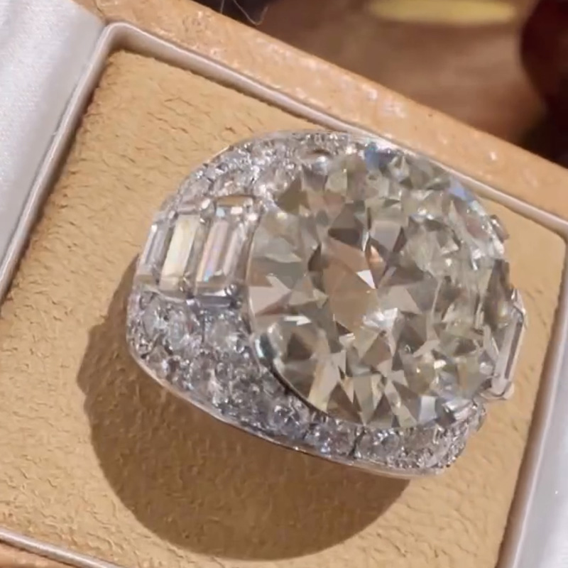 10ct Round Cut White Sapphire With Baguette Cut Side Stones Handmade Engagement Ring